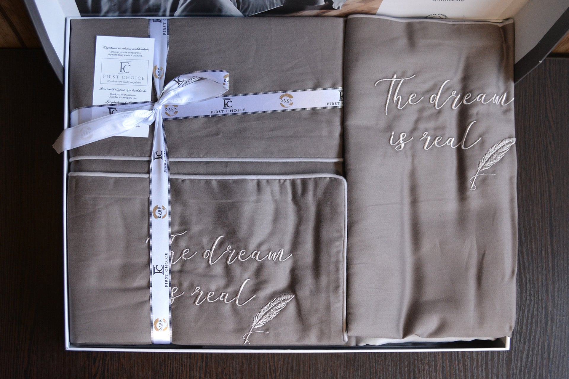 Комплект постільної білизни First Choice Deluxe Satin DARK 200х220 Timeless Antracite