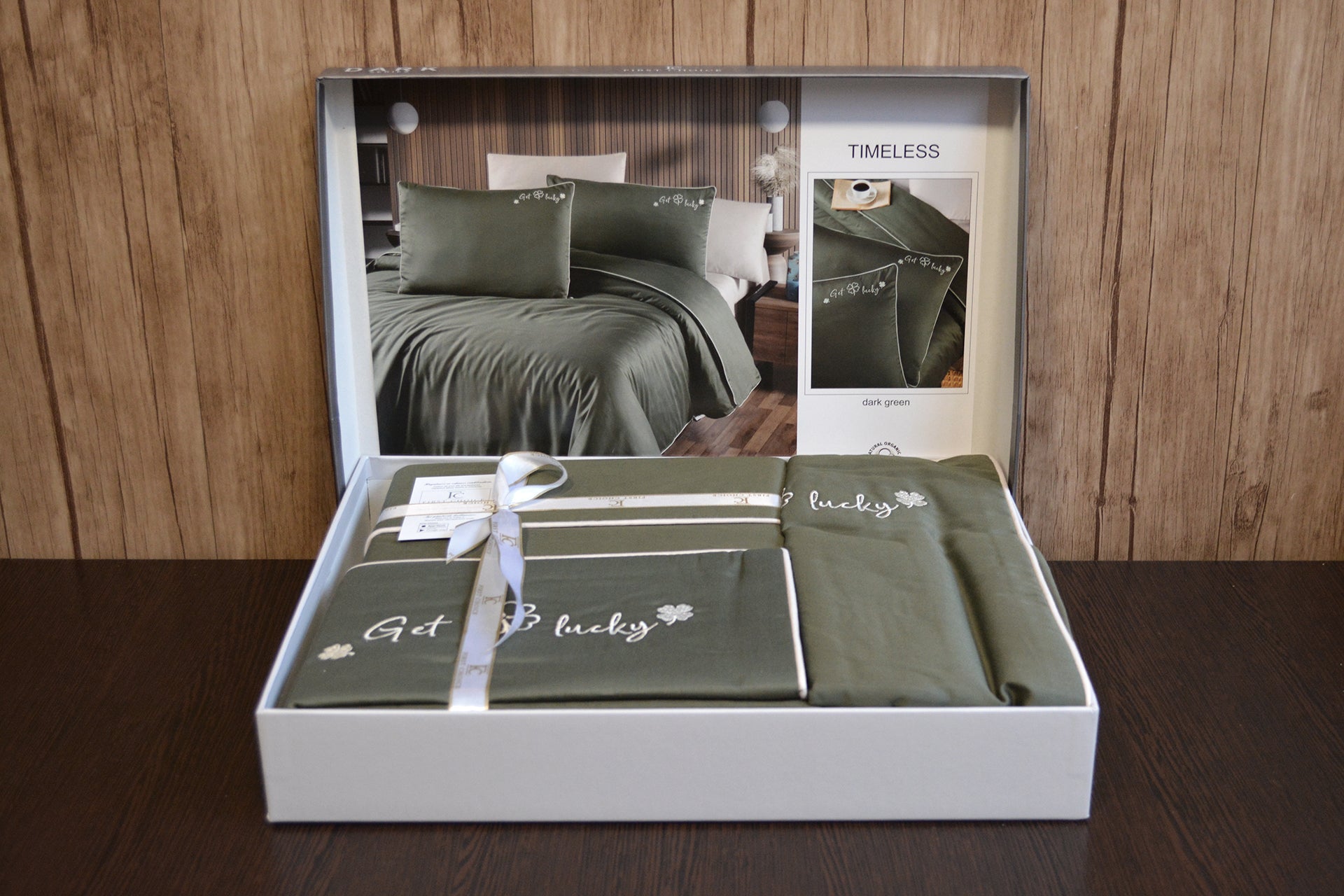 Комплект постільної білизни First Choice Deluxe Satin DARK 200х220 Timeless Dark Green