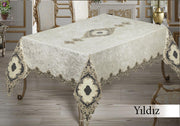 Велюрова скатертина з мереживом Maison 160×350 см Yildiz бежева